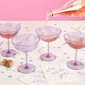 xo, Fetti Lavender Plastic Glitter Coupe Cups - Set of 4 | Bachelorette Party Decorations, Birthday Party Supplies, Reusable Bridal Shower