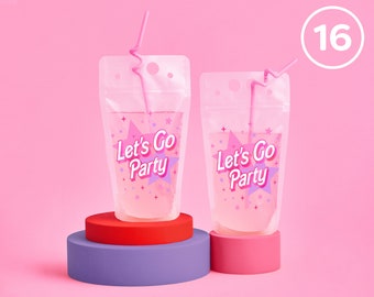 xo, Fetti Let's Go Party Pink Drink Pouches - 16 count | Pink Birthday Party, Bachelorette Drinkware, Cute Party Cups