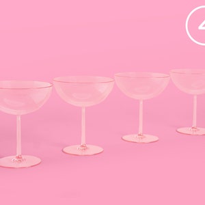 xo, Fetti Pink Plastic Coupe Glasses - Set of 4 | Bachelorette Party Decorations, Birthday Party Supplies, Reusable Shower Drinkware