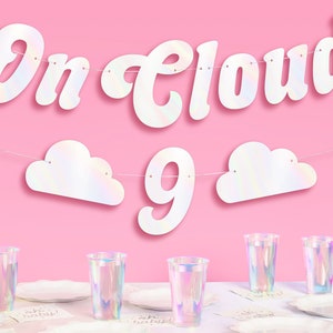 xo, Fetti On Cloud Nine Banner, 5 Ft. | 9th Birthday Decorations, Baby Shower Decor, Bachelorette Party Favors, Bridal Shower Backdrop