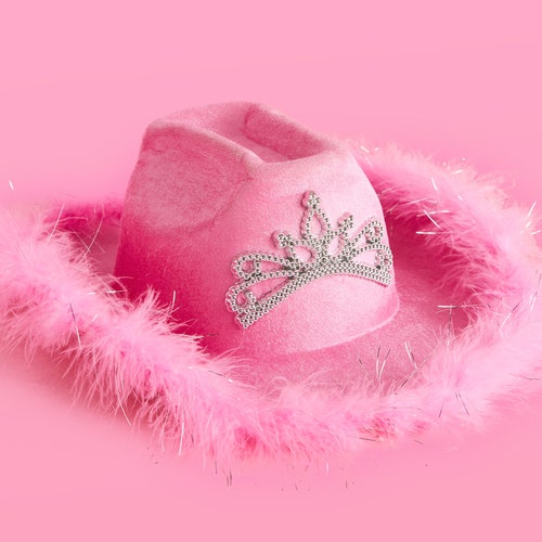Pink Cowgirl Hat Bachelorette Party Pink Velvet Fur Veil Etsy
