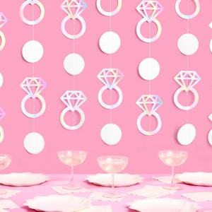 xo, Fetti Iridescent Engagement Ring Garland - 4 pcs, 12&#39; | Bachelorette Decorations, Tying the Knot Bride Bach Decor, Engagement Party
