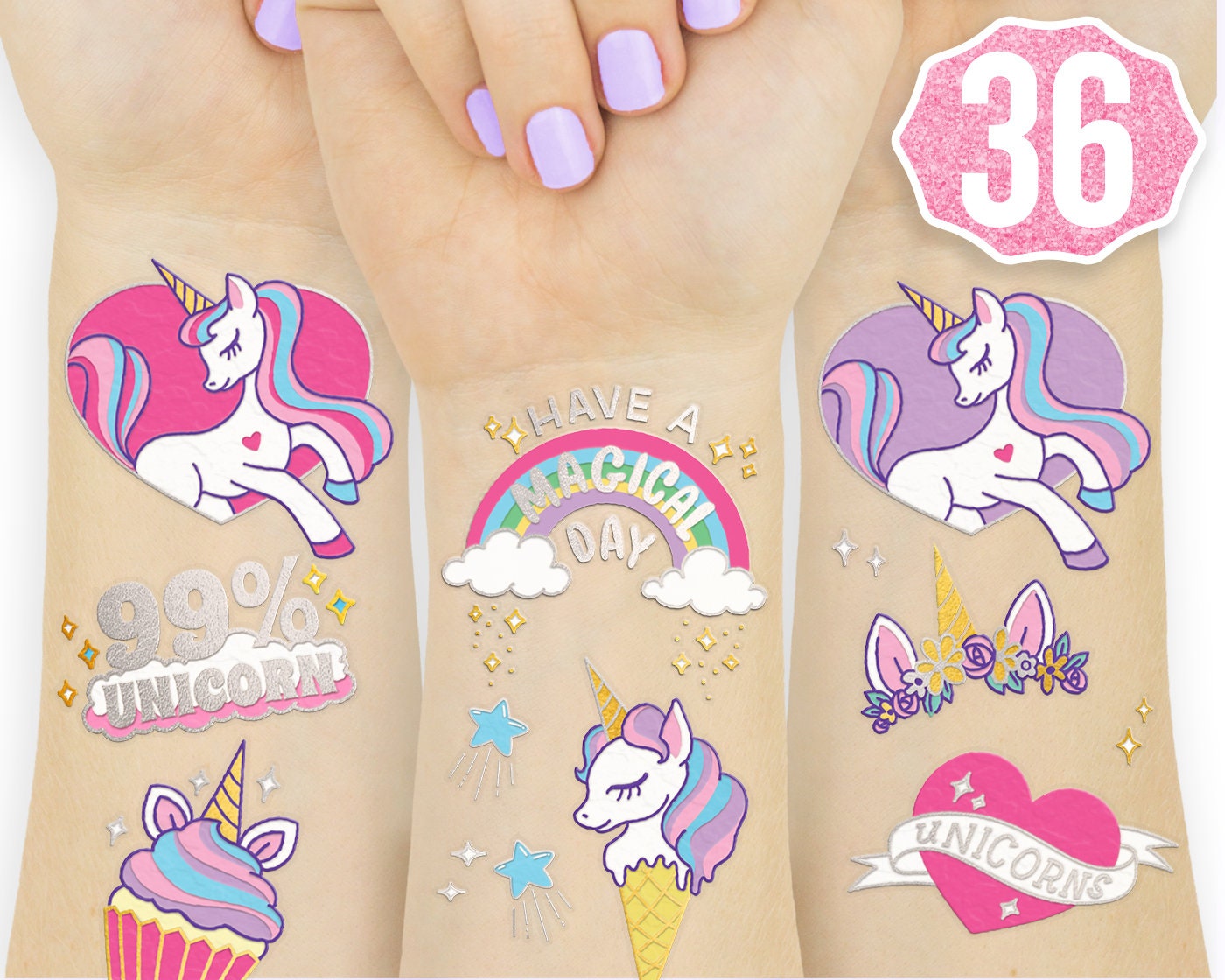 Unicorn Party Temporary Tattoos - 36 Styles | Unicorn Birthday Party …