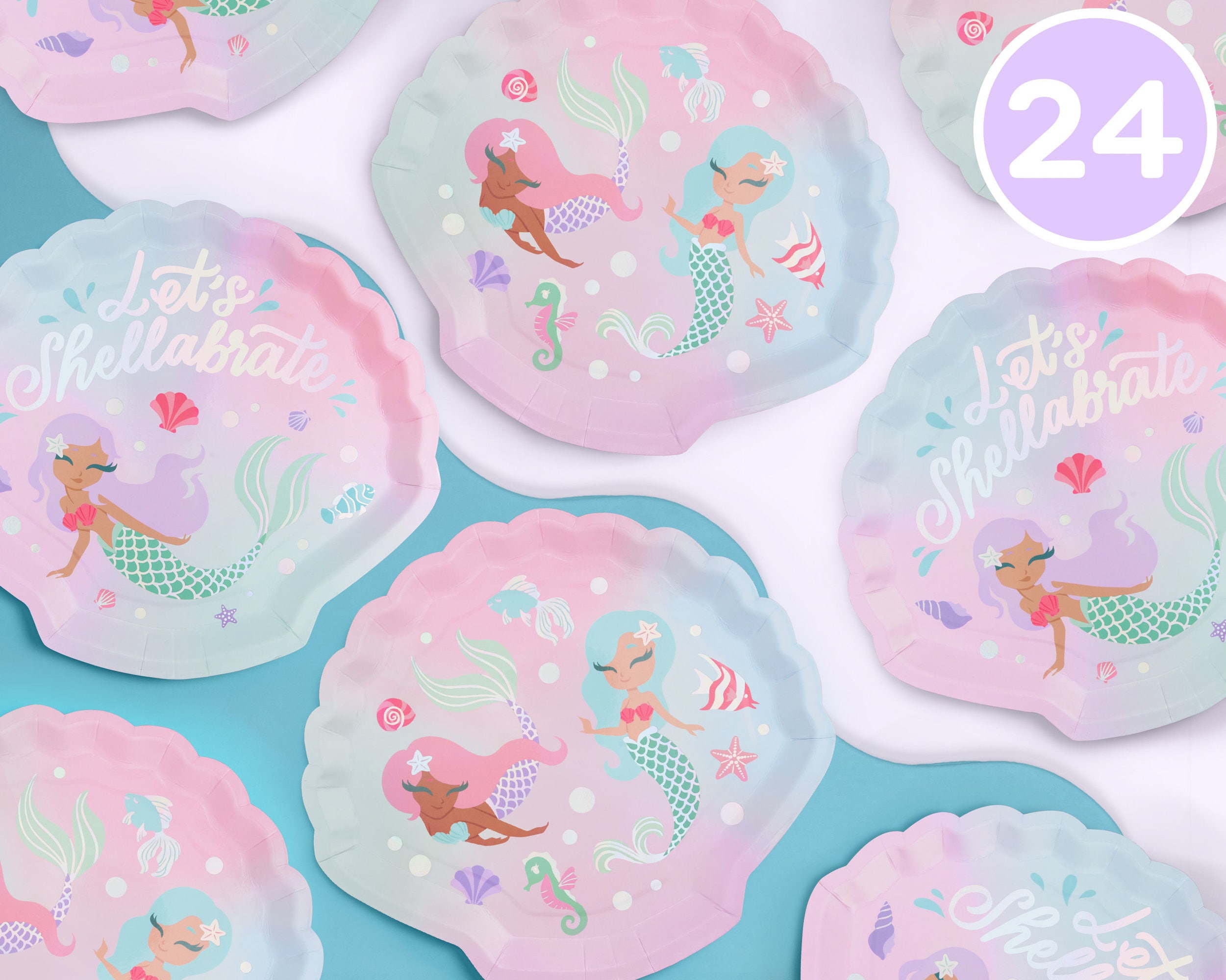 xo Fetti Mermaid Shell Birthday Plates 24 pk 9 Mermaid Bday Party Supplies Under The Sea Decorations Lets Shellabrate Party