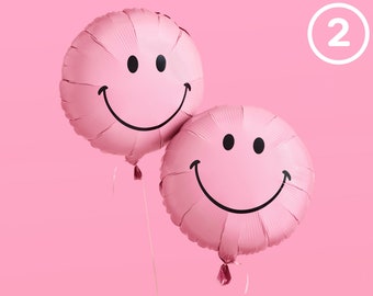 Pink Smile Balloons - 2 pc | Birthday Party Decorations, Groovy Bachelorette, Smiley Face Baby Shower, Fun Photo Booth