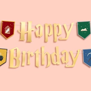 xo, Fetti Wizard Happy Birthday Banner - Gold Foil, 6.5 Ft. | Bday Garland, Kids Party Decoration, Magic Theme Sign, Photoshoot Backdrop