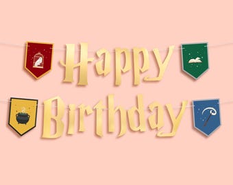 xo, Fetti Wizard Happy Birthday Banner - Gold Foil, 6.5 Ft. | Bday Garland, Kids Party Decoration, Magic Theme Sign, Photoshoot Backdrop