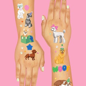 Tatuajes temporales de perros para niños: 42 estilos con brillantina / Artículos para cumpleaños de animales, regalos para fiestas de mascotas, manualidades para niños imagen 5