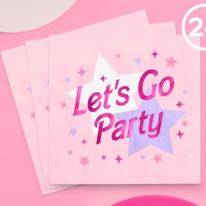 xo, Fetti Let's Go Party Pink Napkins - 3-ply, 25 pcs | Pink Bachelorette Party Decorations, Happy Birthday Supplies, Cool Cocktail Napkins