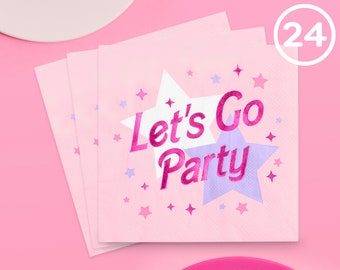 xo, Fetti Let's Go Party Pink Napkins - 3-ply, 25 pcs | Pink Bachelorette Party Decorations, Happy Birthday Supplies, Cool Cocktail Napkins