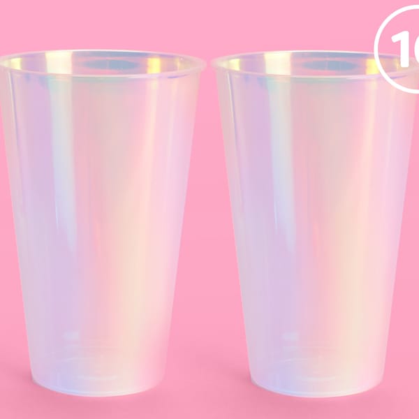 xo, Fetti Party Decorations Iridescent Plastic Cups - 16 Disposable 16 oz Cups | Bachelorette Party Cups, Birthday Supplies, Disco Rave