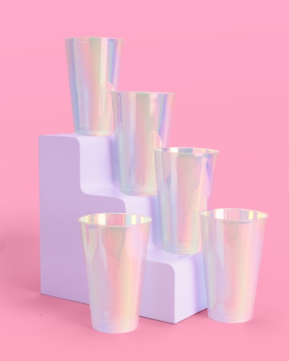 thumbnail image 2 of Iridescent Rainbow Color Changing Paper Cups 9 Oz 2 of 12