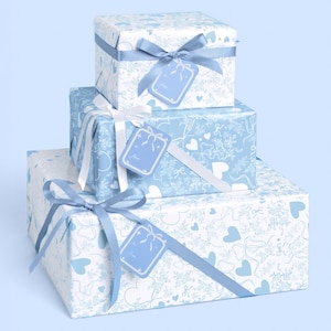 xo, Fetti Something Blue Wrapping Paper + Tags - 12 Sheets | Bachelorette Decoration, Birthday Gift Wrap, Coquette Christmas, Bridal Shower
