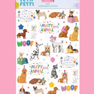 Tatuajes temporales de perros para niños: 42 estilos con brillantina / Artículos para cumpleaños de animales, regalos para fiestas de mascotas, manualidades para niños imagen 6