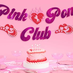 xo, Fetti Pink Pony Club Banner - Pink Foil | 5 Ft. | Bachelorette Decorations, Birthday Party Sign, Concert Bday Background, Cowgirl Bach