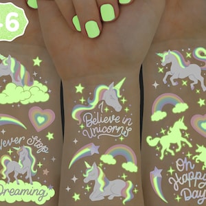 xo, Fetti Rainbow Unicorn Party Favors - Temporary Tattoos for Kids - 46 Glow In The Dark Pcs | Birthday Party Supplies, Unicorn Decorations