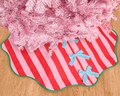 xo, Fetti Candy Cane Christmas Tree Skirt 36" Holiday Bow Decorations, Merry Xmas Party Accessory, Tree Stand Collar Red and Pink Stripe