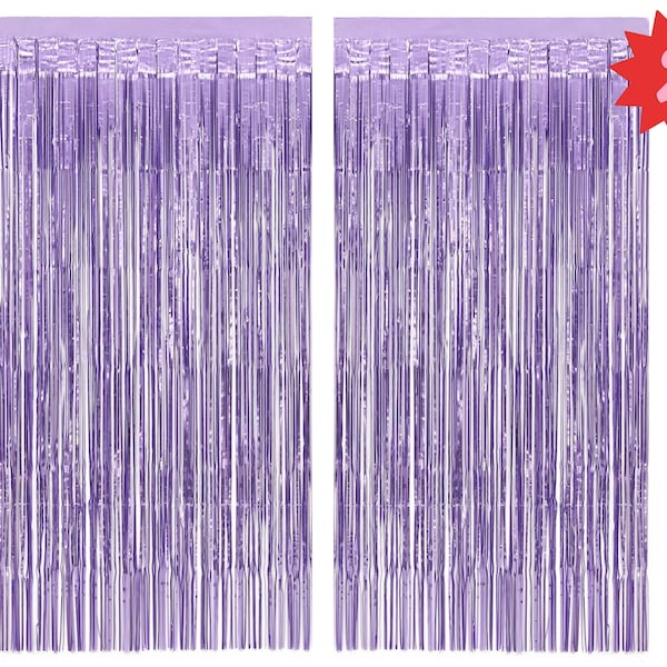 xo, Fetti Bachelorette Party Decorations Matte Purple Fringe Foil Curtain - Set of 2 | Bridal Shower Backdrop, Wedding, Birthday Photo Booth