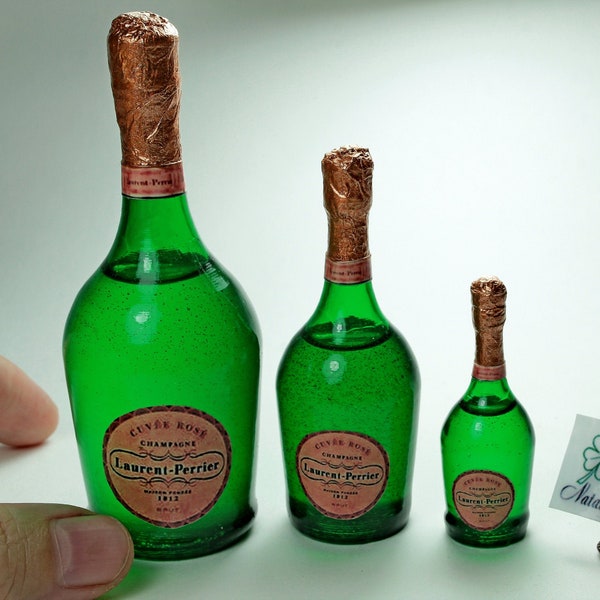 Bouteilles de champagne vertes miniatures maison de poupée-Petit accessoire d’alcool pour -Boisson jouet réaliste Poupées BJD-Poupées de vin mousseux échelle 16-14