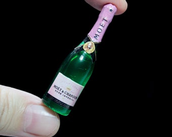 Miniature - Small Clear Green Champagne Bottle-Tiny Alcohol Drink-Dollhouse Accessory-Pink Design-Doll Drink-Different Sizes-112-16-14-15-13