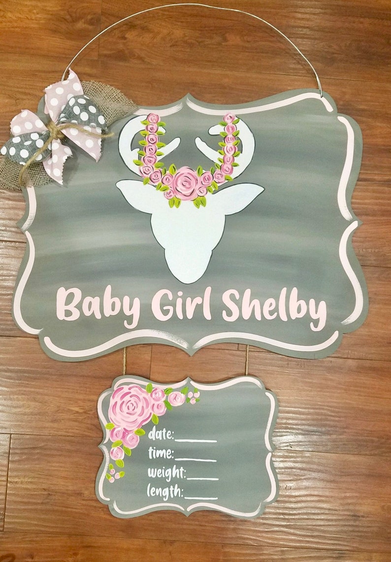 Baby Girl Deer Head Hospital Door Hanger Etsy