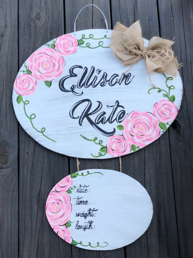Oval Flower Baby Girl Hospital Door Hanger Etsy