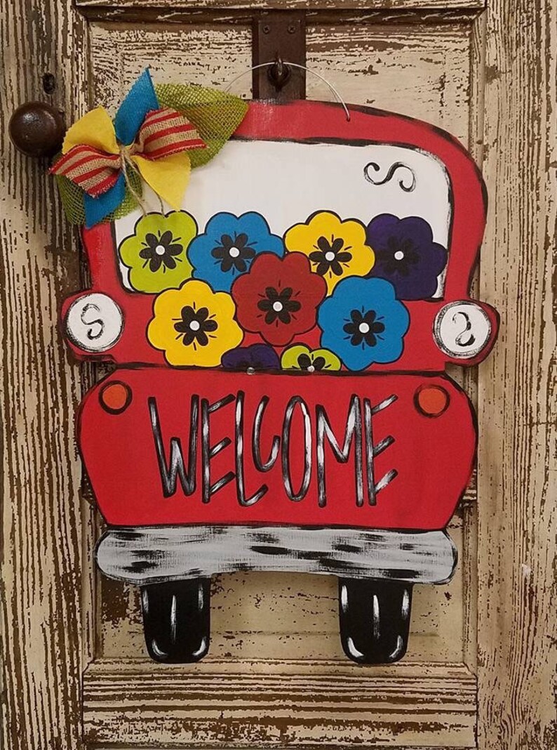 Floral Truck Doorhanger Etsy