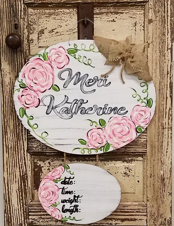 Oval Flower Baby Girl Hospital Door Hanger