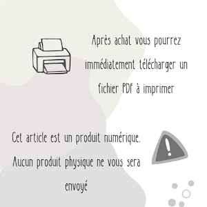 Pode incluir: Um aviso de download digital com um &iacute;cone de impressora e um tri&acirc;ngulo de aviso. O texto diz: Apr&egrave;s achat vous pourrez imm&eacute;diatement t&eacute;l&eacute;charger un fichier PDF &agrave; imprimer. Cet article est un produit num&eacute;rique. Aucun produit physique ne vous sera envoy&eacute;.