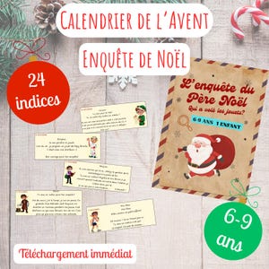 Investigación del Calendario de Adviento Navideño: 24 pistas imprimibles para niños de 6 a 9 años. Búsqueda del tesoro, divertida actividad en PDF.