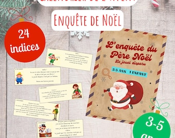Christmas Advent Calendar Investigation – 24 printable clues for children aged 3-5 – Scavenger hunt, fun activity PDF