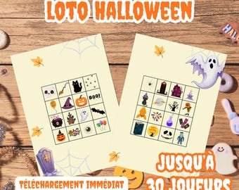 Utskrivbar Halloweenbingo | Halloweenbingospel för barn | Upp till 30 spelare | Halloweenbrädspel | Halloweenaktivitets-PDF