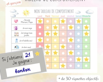 Tableau de comportement enfant à imprimer – Routine et récompenses – PDF A4 – Outil parentalité positive