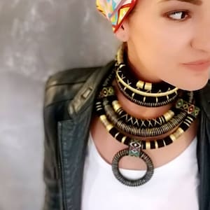 Black Gold Necklace Set, African Set, African Necklace, Ethnic Jewelry, Boho jewelry, African Choker, Festival Jewelry, New Year Gift