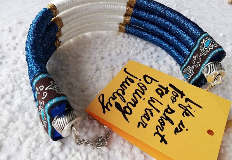 Christmas Gift for her Boho Jewelry Rope Necklace African Necklace Big Blue Choker Necklace Hippie Beach Jewellery Nautical Necklace