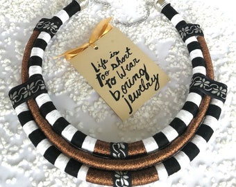 Tribal Necklace, African Necklace, African Jewelry, Ethnic Necklace, African Jewellery, Multi strand Necklace, lack and white Necklace