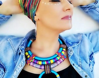 Tribal Necklace, African Necklace, Pendant Necklace, Blue Necklace, Hippie Necklace, Ethnic Necklace, Necklace For Woman, Gift For Her
