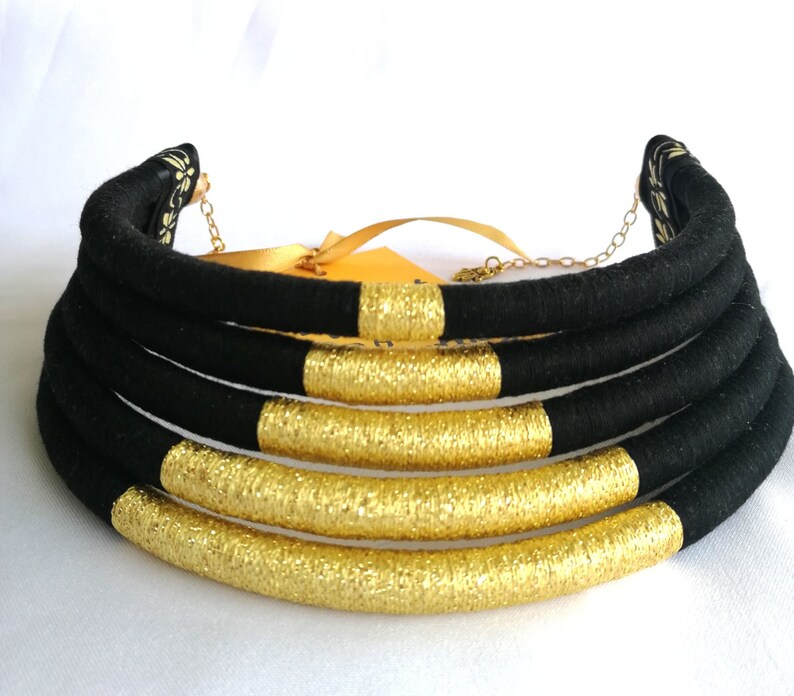 African Choker, Black Gold Choker, Statement Necklace, African Necklace