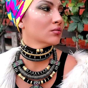Black Gold Necklace Set, African Set, African Necklace, Ethnic Jewelry, Boho jewelry, African Choker, Festival Jewelry, New Year Gift