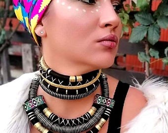 Set di collane in oro nero, set africano, collana africana, gioielli etnici, gioielli boho, choker africano, gioielli per feste, regalo di Capodanno