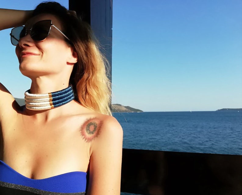 Christmas Gift for her Boho Jewelry Rope Necklace African Necklace Big Blue Choker Necklace Hippie Beach Jewellery Nautical Necklace