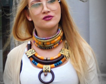 SALE Tribal African Necklace, Bohemian Jewelry, African Necklace For Women, Statement Necklace, Hippie, Gift For Women, Festival Necklace