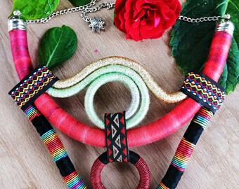 African Multistrand Necklace, Tribal Necklace, Afro Necklace, African Jewelry, Festival Jewelry, Statement Necklace, Labor Day Sale, Gift
