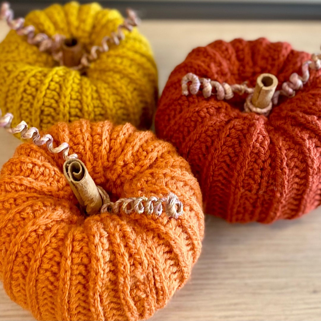 Set of 3 Crocheted Pumpkins Rustic Country Farmhouse Fall Table Decor