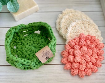 Handmade Crochet Spa Set: Cotton Face Scrubbies & Rounds