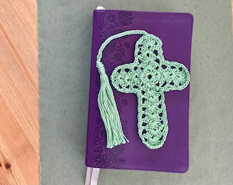 Green Crochet Cross Bookmark with Tassel – Christian Bible Accessory