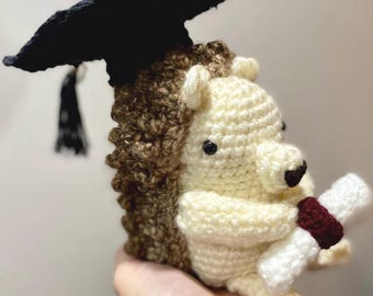 Crochet Graduation Hedgehog with Cap: Handmade Stuffed Animal