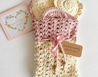 Handmade Crochet Spa Set, Cotton Washcloth, Face Scrubbies, Mother's Day Gift