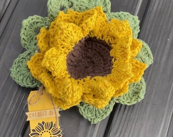 Sunflower Coaster Set, Sunflower Coasters, Crocheted Sunflowers, Crocheted Sunflower Coaster Set, Crocheted Coasters