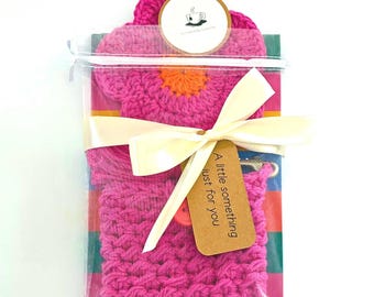 Handmade Crochet Keychain Wallet, Flower Coaster, Smiley Notebook Set, Graduation Gift